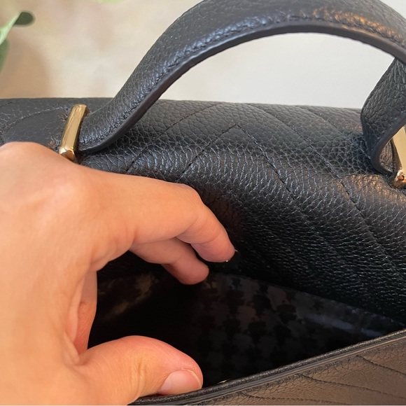 Karl Lagerfield Paris Charlotte Satchel Black Chevron Quilted Leather Crossbody - Picture 5 of 12